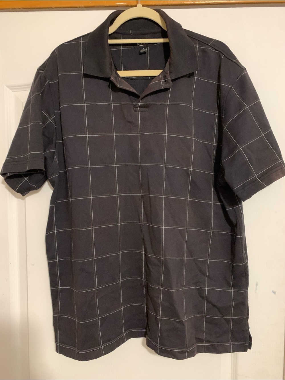 Van Heusen Men's Large Blue Check Short Sleeve Cotton Blend Polo
